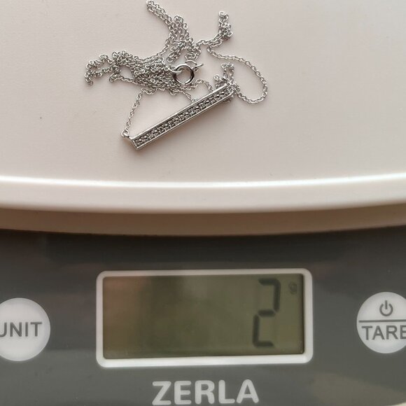 Sterling Silver & Diamond Bar Necklace — Dainty Minimalist 18” MSCO 925 - Picture 13 of 13